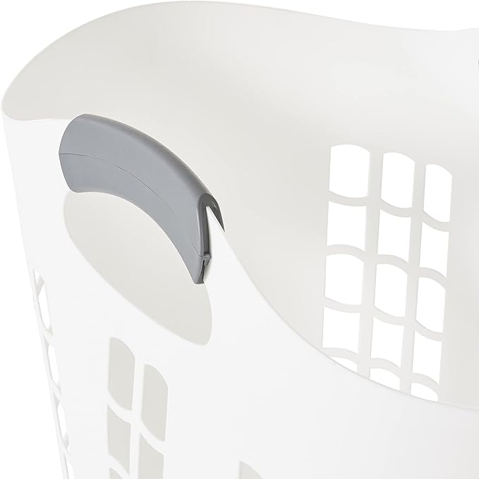 Gracious Living Laundry Basket, Easy Carry Flex Collapsible Hamper, 87.5 Liters, White - Large Plastic Clothes Storage Organizer for Home, Bathroom, and Bedroom