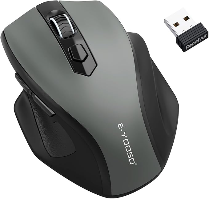 E-YOOSO Wireless Mouse for Laptop, 2.4GHz Computer Mouse 5 Adjustable DPI Office Cordless Mice with USBA Receiver, 6 Buttons, 4000 DPI, Medium to Large Sized Hands Compatible with PC, Laptop, Desktop
