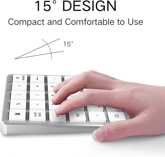 PINKCAT Wireless Number Pad, 28 Keys Numeric Keypad with 2.4G Mini USB Receiver, Portable Number Numpad Financial Accounting for Laptop, PC, Notebook, Desktop, Surface Pro - Silver