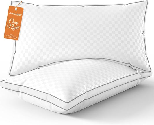 Sweetnight Bed Pillows Standard Size Set of 2, Fluffy Luxury Hotel Collection Gusseted Pillows for Neck and Shoulder, Side Back Stomach Sleeper Pillow, Cozy Night 18"X24"