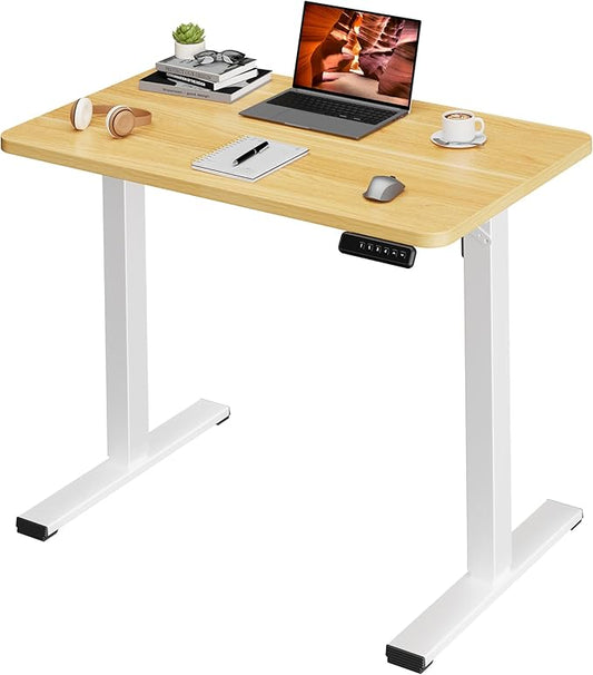 One-Piece Standing Desk 40 x 24 Inches, Small Adjustable Height Desk for Small Space Electric Sit Stand Desks Home Office Computer Workstation, Maple