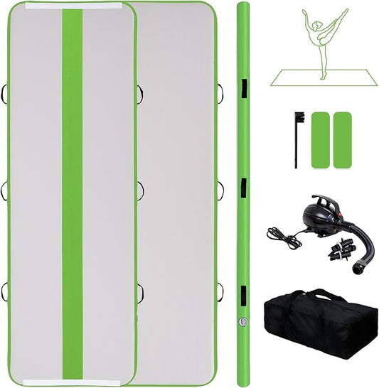 Tuxedo Sailor Inflatable Gymnastics Mat with Electric Pump, Storage Bag, Repair Kit–Air Mat for Home Training, Cheerleading, Yoga