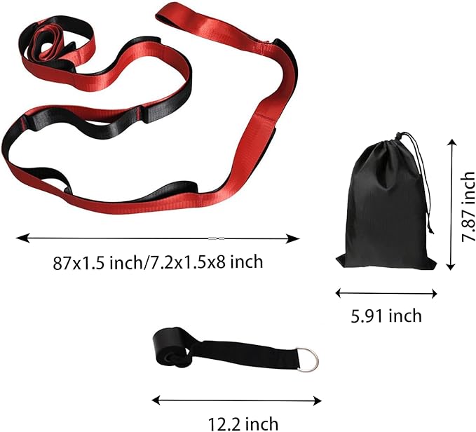 Gradient Fitness Therapy Stretching Belt, 12 Circle Multi Ring Stretching Belt (1.5 inches wide x 86.6 inches long), Therapy Equipment, Yoga Stretcher Strap,Leg Stretcher. Equipped with arch foot pads and pointed massage balls