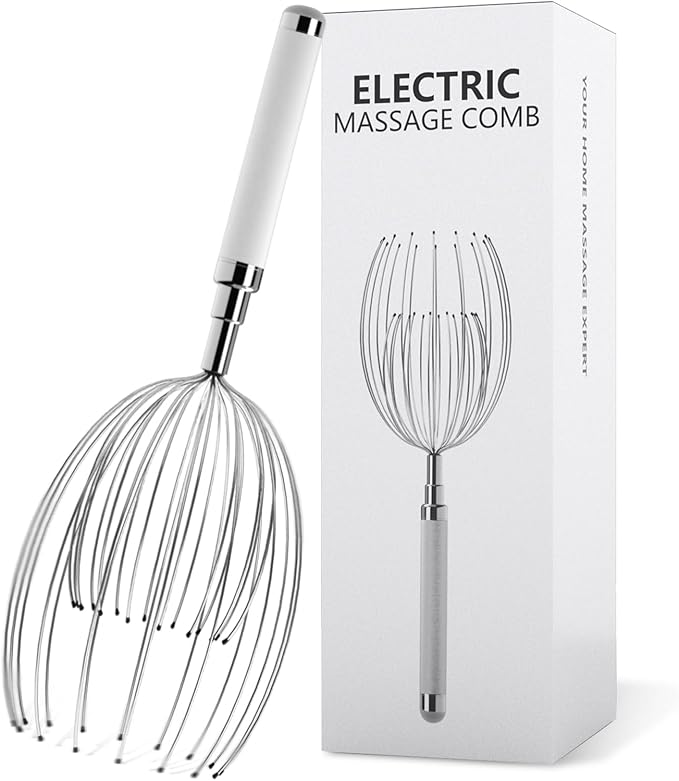 Head Massager Scalp, Electric Scalp Massager with 20 Metal Fingers – Head Scratcher & Hair Massage Tool, Waterproof Head Massage for Stress Relief, Stocking Stuffers Gift for Women & Men