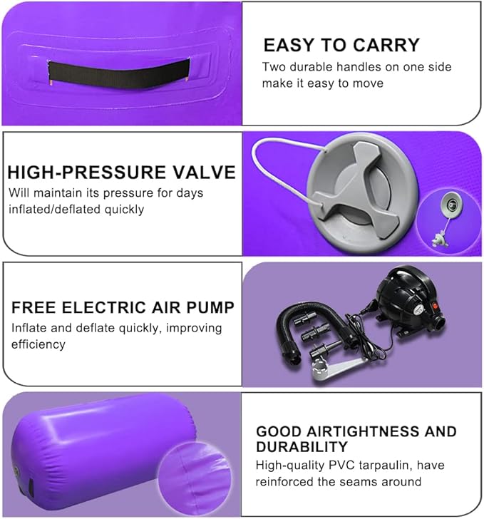 86 York Air Barrel Gymnastics Roller Inflatable Tumbling Mat, Back Handspring Training Air Mat Tumble Track Gymnastics Equipment For Home Use, Gym Training, Yoga Balance Exercise, Cheerleading with Electric Pump