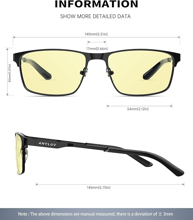 ANYLUV Blue Light Glasses for Men/Women, Lightweight Blue Light Blocking Glasses, Anti-Eye Strain Computer Glasses for Gaming
