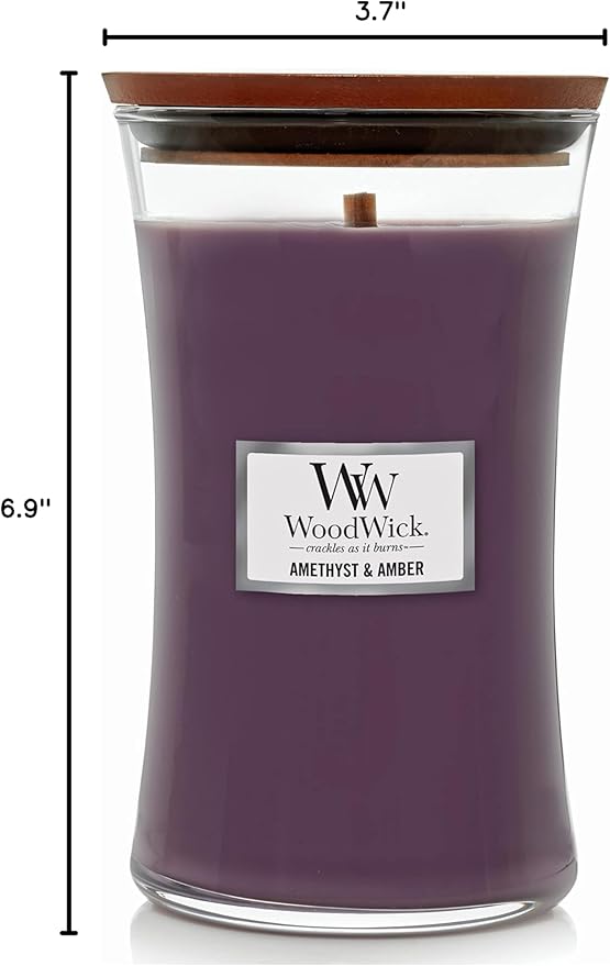 WoodWick Large Hourglass Candle Amethyst/Amber - Premium Soy Blend Wax Pluswick Innovation Wood Wick Made in USA
