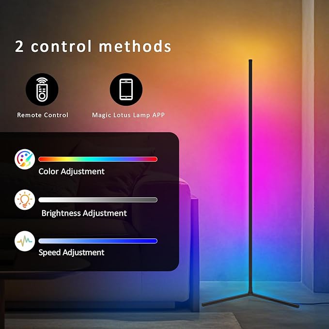 Corner Floor Lamp 2 Pack, LED Lamps with Remote, RGB Standing Lamp, LED Light Stick, Music Sync Dimmable Color Changing Ambient Light Bar for Bedroom, Living Room, Gaming Room, Party, Dorm