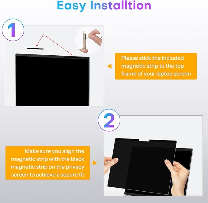 OMOTON Magnetic Laptop Privacy Screen 15.6 Inch 16:9, Anti-Spy Filter, Matte Anti Glare Blue Light Protector, Easy Install & Remove