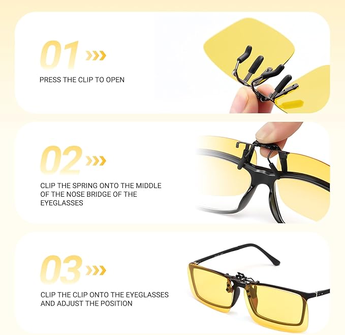 TERAISE Clip-on Night Vision Glasses Flip up Driving Glasses Men Women HD Polarized Anti Glare UV400 for Outdoor