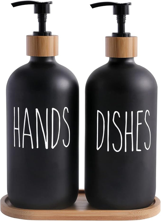 MOMEEMO Black Soap Dispenser Set, Contains Hand and Dish Soap Dispenser, Suitable for Kitchen Decor. (Black)