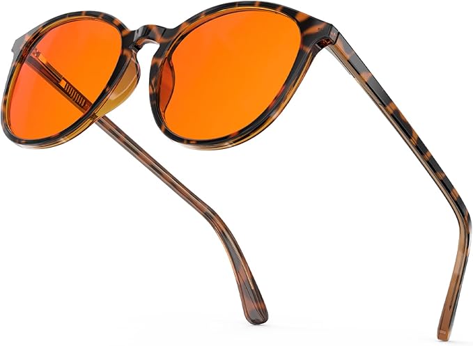 Bloomoak 99% Orange Blue Light Blocking Glasses,Retro Trendy Round Style,Relieve Eye Fatigue,Improve Sleep For Screens/Games