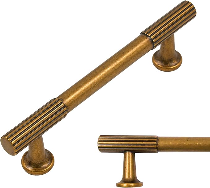Amerdeco 10 Pack Antique Brass Cabinet Pulls 3.75 Inch(96MM) Hole Centers Kitchen Cabinet Handles Hardware Kitchen Handles for Cabinets Cupboard Handles Drawer Pulls ZH0071