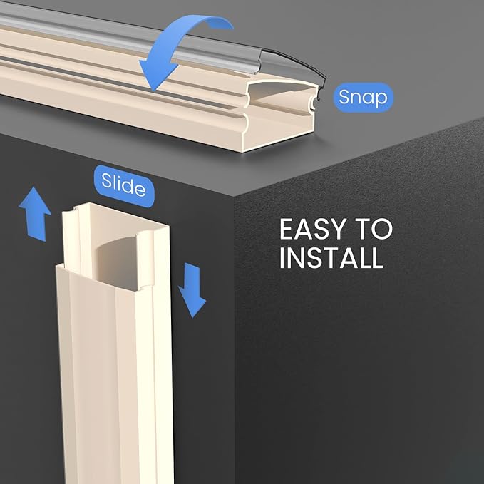 Cord Hider 153in - Cord Covers for Wires - Paintable Cable Hider - Cable Management - Wire Hiders for TV On Wall - Cable Management Cord Hider Wall - Cable Raceway - 9X (L17 x W0.95 x H0.5) - Beige