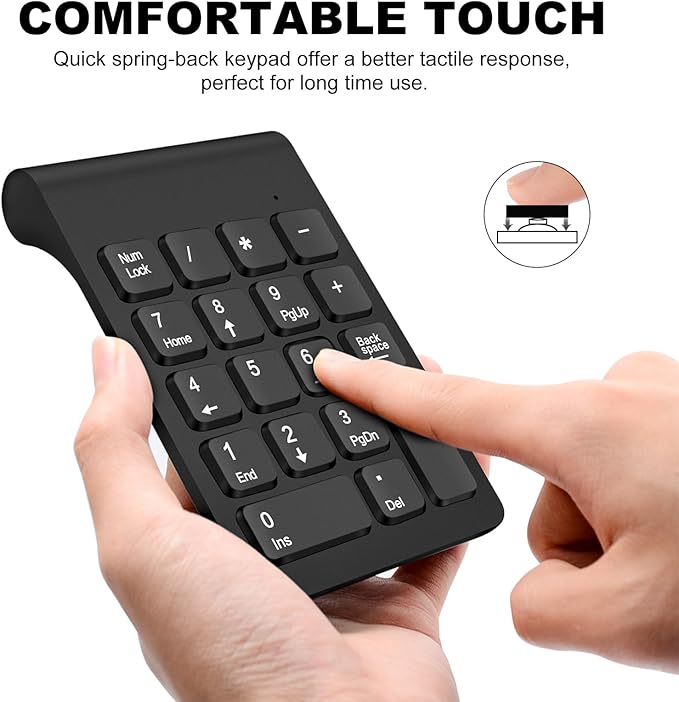 TRELC Wireless Numeric Keypad, Mini 2.4G 18 Keys Number Pad, Portable Silent Financial Accounting Numeric Keypad Keyboard Extensions with Wireless Mouse for Laptop, PC, Desktop, Notebook(Black)
