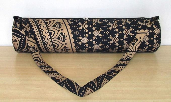 ICC Black Gold Mandala Full-Zip Exercise Yoga Mat Carry Bag Gym Beach Pilates Carrier Bags Hippie Mandala Indian Cotton Bag