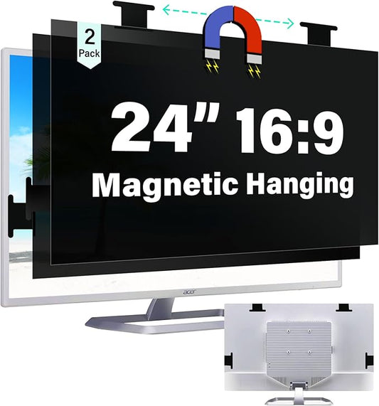 [2 Pack] Magnetic Hanging 24 Inch Computer Privacy Screen for 16:9 Aspect Ratio Widescreen Monitor, Eye Protection Anti Glare Blue Light Computer Monitor Privacy Filter, Removable 24 in Protector Film