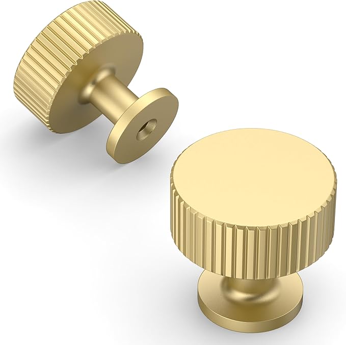 Amerdeco 10 Pack Brushed Gold Cabinet Knobs Single Hole Cabinet Pulls 1 Inch Drawer Knobs and Pulls for Bathroom Cabinets ZH0071