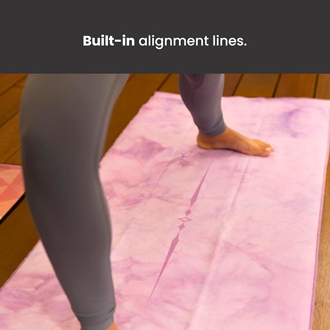 Yoga Grip Yoga Towel - Non Slip Hot Yoga Mat Towel With Corner Pockets, No-Skid Grip, and Built-in Alignment Lines | Soft, Moisture Wicking, and Sweat Absorbent | No Bunching, Stays in Place 72" x 25"
