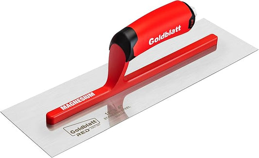 Goldblatt RED Stainless Steel Finishing Trowel, 12"x 4" Professional Drywall Masonry Trowel with Soft Grip Handle, Lightweight Magnesium Shank, Plastering Trowel for Sheetrock Wallboard Plasterboard