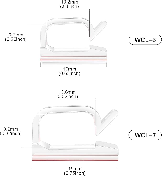 60 PCS XHF 3/4” Adhesive Cable Wire Clips Clear, Cable Staples Outdoor Cable Management Wire Organizer Cord Holder for Under Desk, Car, Wall, TV PC Ethernet Cable WCL7-clear-60p