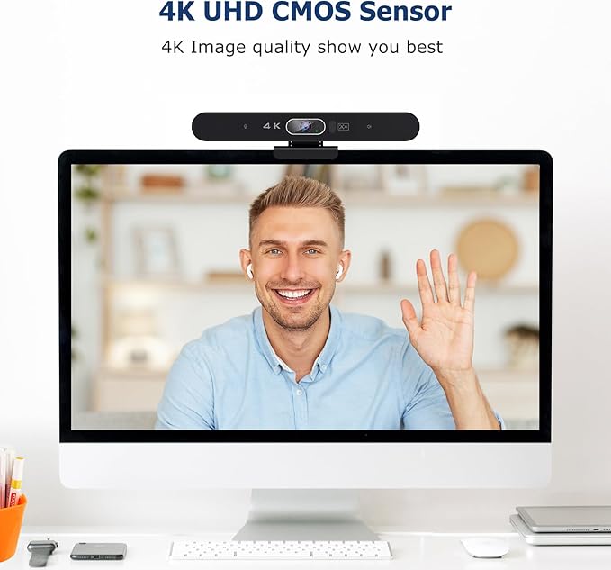 Conference Room Camera, All-in-One 4K Webcam with Microphone and Speaker, AI Tracking and Auto Framing, Wide Angle of View, Plug and Play USB Webcam for PC, Mac, Meetings, Teams, Zoom & Webex