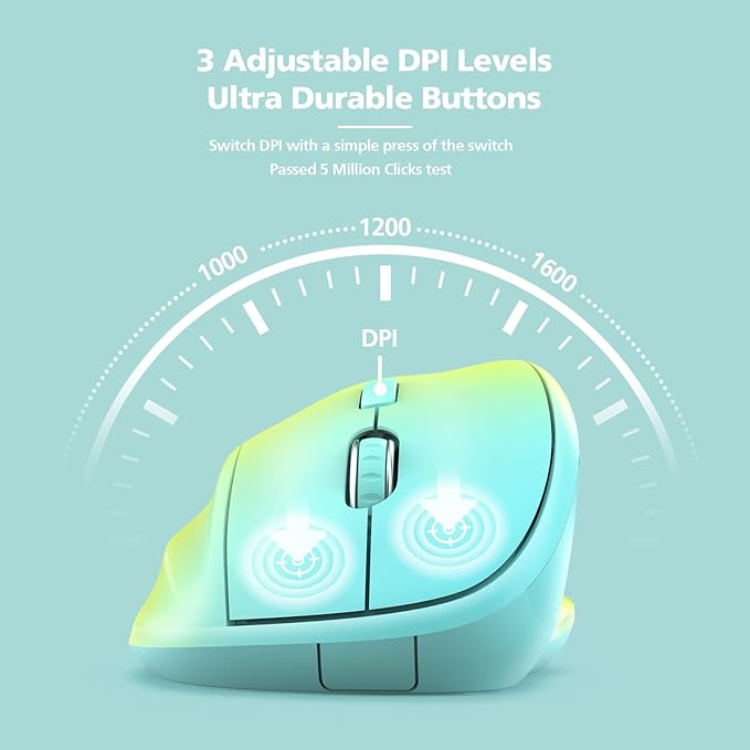 Ergonomic Wireless Mouse with USB Receiver for PC Computer, Laptop and Desktop, Ergo Mouse Vertical with Silent Clicks Long Battery Life, Up to 1600 DPI & 1 AA Battery Powered, YellowBlue