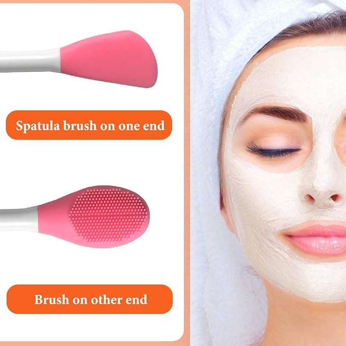 Silicone Brushes,Double-Ended Silicone Face Mask Brush,Facial Cleansing Brush, Premium Soft Facial Masks Other Skin Care Applicator Tool for Cream, Body Lotion,Moisturizer (Purple+Rose Red)