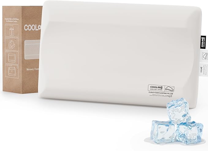 Ultra-Thin Memory Foam Pillows Queen Size, Contour Cooling Cervical Pillow for Neck Pain Relief, Orthopedic Ergonomic Bed Pillow for Side, Back and Stomach Sleepers, (3.1 Inch Thickness, 1 PCS)