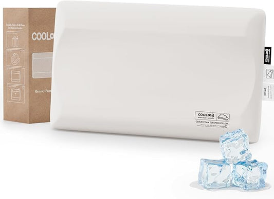 Ultra-Thin Memory Foam Pillows Queen Size, Contour Cooling Cervical Pillow for Neck Pain Relief, Orthopedic Ergonomic Bed Pillow for Side, Back and Stomach Sleepers, (3.1 Inch Thickness, 1 PCS)
