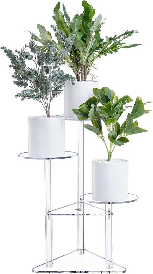 Sumerflos Acrylic Corner Plant Stand 3 Tier - Clear Indoor Plant Shelf Plant & Flower Display Rack Pot Holder for Living Room Balcony Window Modern