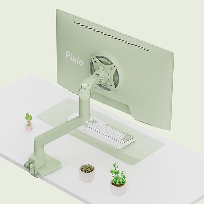 Pixio PS1S Wave Mint Green Single Monitor Arm Stand Desk Mount - Fits up to 32 inches Monitors and up to 19.8lbs. VESA Compatibility and Integrated Cable Management