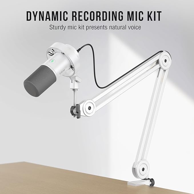 FIFINE Podcast XLR/USB Microphone Kit, Studio Dynamic Vocal Mic for Recording, Streaming, Voice-Over, PC Microphone with Boom Arm with Mute, Headphone Monitoring, Metal-AmpliTank K688T White