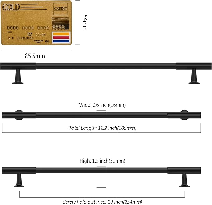 Amerdeco 10 Pack Matte Black Cabinet Pulls 10 Inch(254MM) Hole Centers Kitchen Cabinet Handles Hardware for Cabinets Cupboard Handles Drawer Pulls ZH0071