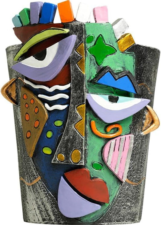 Picasso Face Planter Pots Abstract Art Colorful Flower Vase with Drainage Hole Unique Head Flower Pots for Home Balcony Decoration (Large)