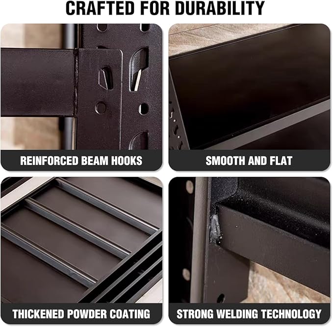 Storage Shelves Heavy Duty, Metal Garage Shelving Units, 4 Tier Storage Rack Shelf, Steel Industrial Shelving, Adjustable Standing Shelf for Basement/Warehouse (Black, W47.24*D19.69*H78.74)