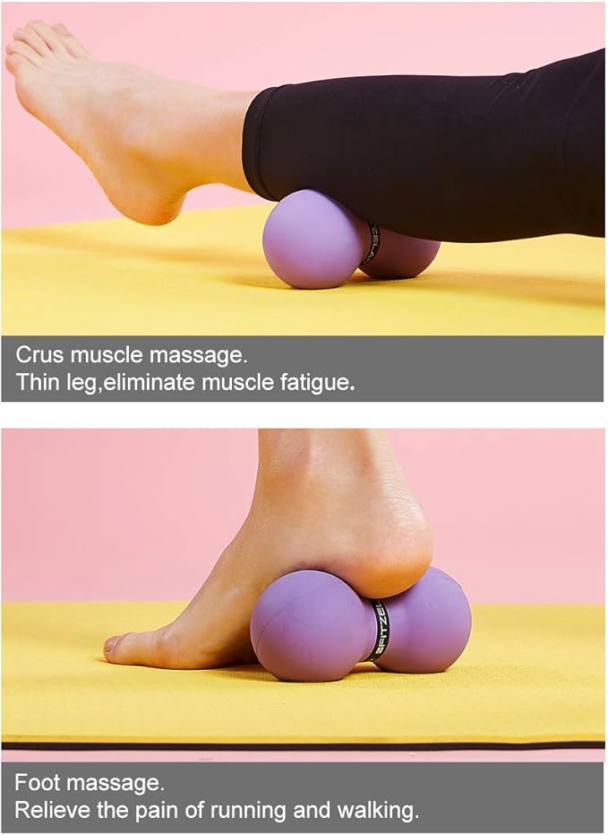 Double Lacrosse Massage Ball for Myofascial Release, SGS Certification, Massage Deep Tissue for Waist Back Feet, Trigger Point Therapy, Muscle Knots, Peanut Massage Ball for Muscle Pain