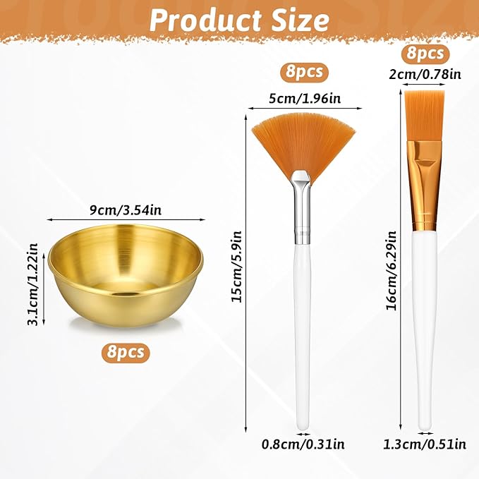 24 Pcs Esthetician Supplies for Facials Include 8pcs Facial Brushes Estheticians 8pcs Flat Brushes 8pcs Gold Facial Bowls Esthetician for Women Facial Mask Mixing Tools