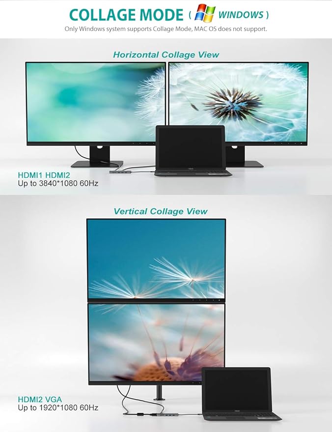 USB C Hub, Tiergrade 9 In 1 Triple Display Collage Display Laptop Docking Station with 2 4K HDMI, VGA, PD, USB 3.0 and TF/SD Card Reader, USB C Dock for MacBook/Dell/HP/Lenovo and Other Type-C Laptops