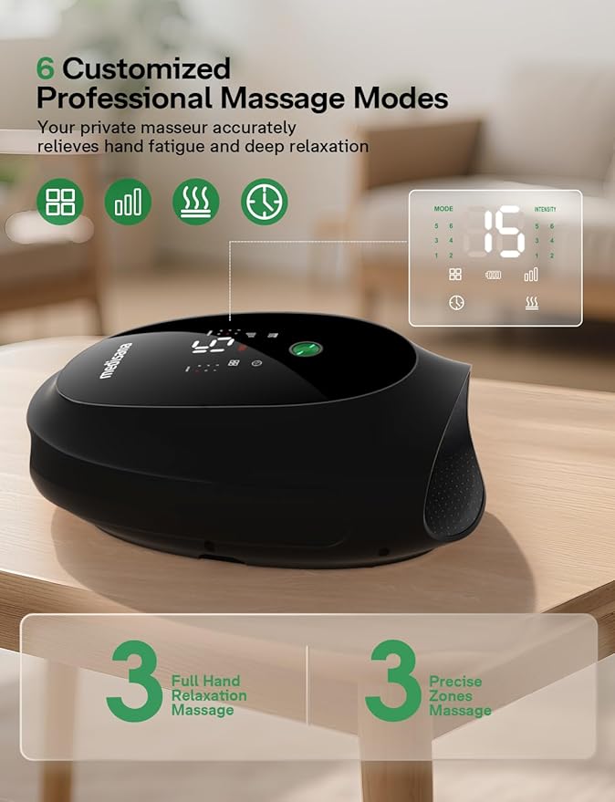 Hand Massager for Arthritis and Carpal Tunnel, 6 Modes 6 Intensities Hand Massager with Heat and Compression, Large LCD Display Full Hand & Wrist Massager, Gift for Women/Men, Office & Home Use