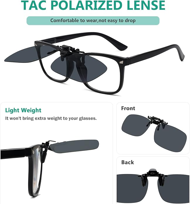 Eyekepper 4 Pack Flip-up Clip-On Sunglasses 59x39 MM Metal Wear Over Glasses