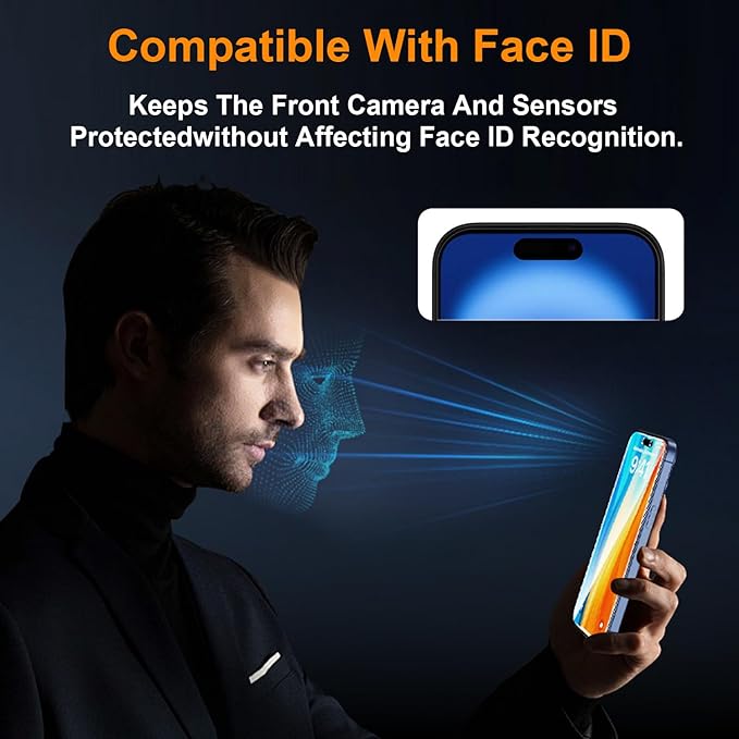 OneFish 2 Pack Privacy Screen Protector for iPhone 16/15-4-Way 360° Anti-Spy Tempered Glass, 9H Hardness, 3D Curved Edges, Case-Friendly & Easy Installation