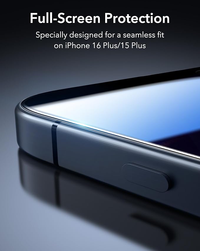 ESR 3 Pack 9H+ Glass for iPhone 16 Plus/iPhone 15 Plus Privacy Screen Protector, [Military Grade Shatterproof & Longest Durable] Armorite Anti-spy Tempered Glass with UltraFit Tray