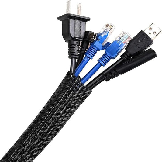 AGPTEK Cable Sleeve Cover, 6.6ft - 2/3 inch Desk Cord Organizer Cable Hider, Home Office Wire Management Computer TV Wire Loom Tubing, Pet Proof Cord Protector, from Cat Dog Chewing, Black