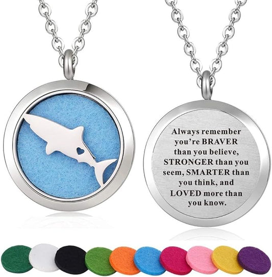 Yintunuo Stainless Steel Shark Fish Aroma Therapy Aromatherapy Essential Oil Diffuser Necklace Locket Pendant (Style 26)