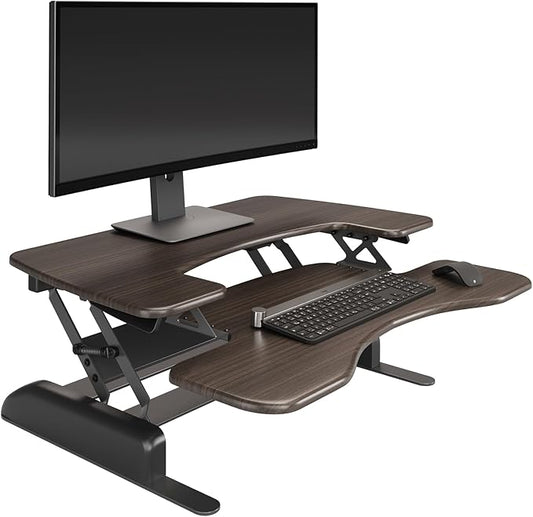 Vari Varidesk Pro Plus 36 Standing Desk Converter for Home Office – 11 Height Settings + Spring-Loader Lift, 2 Tier Design with Keyboard Tray, Fits Tables 26.5" Deep – Fully Assembled (Espresso)