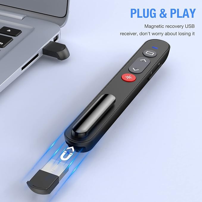 Presentation Clicker with Case, Wireless Presenter for PowerPoint Slide with Hyperlink & Volume Control, Presentation Remote Clicker for Mac/Computer/Laptop, Google Slide/PPT/Keynote