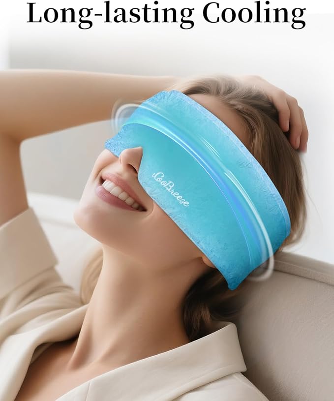 Cooling Eye Mask for Puffy Eyes, Headache and Migraine Relief Gel Eye Mask, for Headache, Puffiness, Eye Strain, Sinusitis & Post-Surgery Care – Large Soft Reusable Cold Eye Compress (Pale Blue)