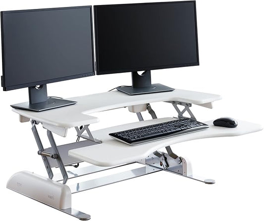 Vari Varidesk Pro Plus 36 Standing Desk Converter – 11 Height Settings + Spring Lift, 2 Tier Design, Keyboard Tray, Fits Desktops 36” Wide x 26.5" Deep – Delivers Fully Assembled (White)
