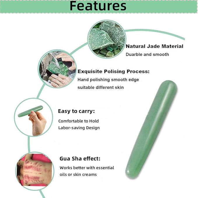 Gua Sha Massage Tools Jade Manual Stick Deep Tissue Natural Facial Tool for Full Body Meridian Pain Relief